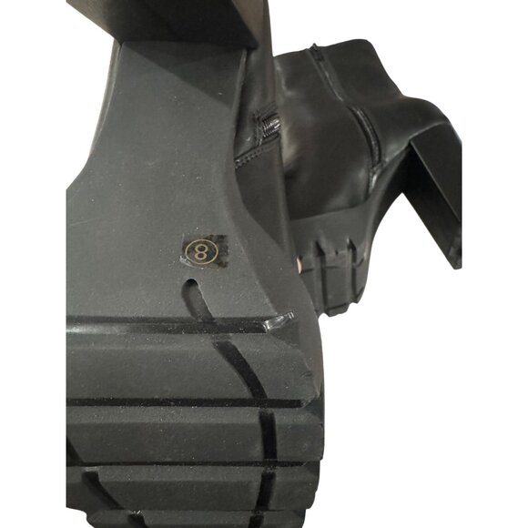 Black Chunky Heel Ankle Boots With Front & Side Zippers Size 8 - Picture 5 of 6